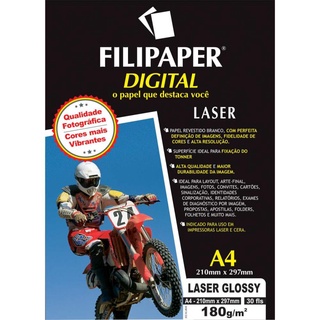 Papel Fotografico Laser A4 Glossy Profissional 180G - Filiperson Cx/30