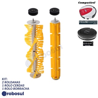 Escova de Cerdas e Borracha com Roldanas Para Robo Aspirador Housekeeper Pro e Multilaser Orion HO042