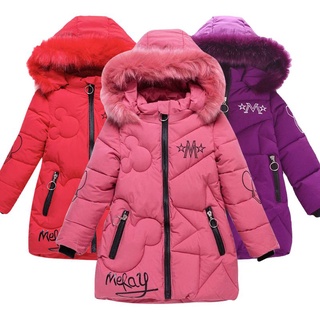 Roupas de menina de 3 a 12 anos de inverno grosso casaco quente de moda infantil com capuz de pele falsa