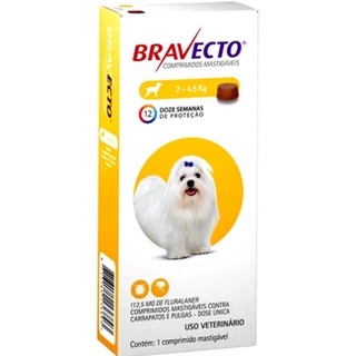 Bravecto 112,5 Mg Comprimido Antipulgas e Carrapatos MSD Para Cães de 2 a 4,5kg