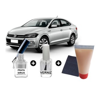 Tinta Tira Risco Automotivo Volkswagen Virtus Prata 10ml + Cera De Polir 15ml Para Polimento
