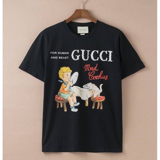 Camiseta De Algodão Unissex Estampa Gucci Com Mangas Curtas