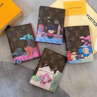 [Com caixa] Carteira Louis Vuitton, porta-passaporte LV Christmas new product, porta-cartões de couro Louis Vuitton
