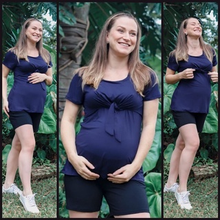 Blusa Bata amamentação gestante Confortavel Evangélica Mulheres grávidas abertura sobreposta Viscolycra Manga Curta grávida mamãe (2)