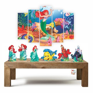 A Pequena Sereia kit com 1 quadros mosaico + 6 totens de mesa em mdf decoração para festa (1)