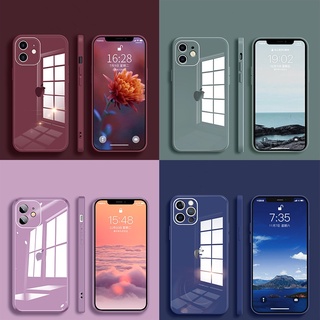 Colour Tempered Glass Case Liquid Silicone Square Edge Hard for IPhone X XS 12 11 Pro Max XR 7 8 Plus Camera Protector Casing Anti-fall Cover