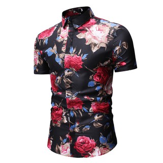 Camiseta Floral Casual De Verão Manga Curta Masculino Com Estampa Cártamo (4)