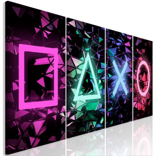 Quadro Decorativo Video Games Joystick Botões Gamer Mosaico 4 Peças Decoração Games Quarto Sala Mdf