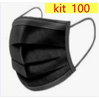 KIT 100 Mascara Descartável Tripla Camadas Caixa Com 50 Unidades PRETO