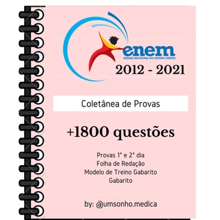 Apostila Enem 2022 Com 10 anos de Provas + Gabaritos + Folha de Redação + Gabaritos Testes (provas de 2012 a 2021) atualizado