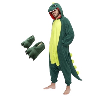 Kit Pijama Dinossauro com Pantufa Verde Gamers Unissex