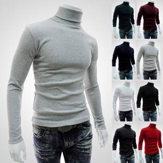 camisas de base masculinas Homens Suéter Slim Turtleneck Manga Longa Degola Alta Tops Pullover Warm Stretch Malhado Suéter