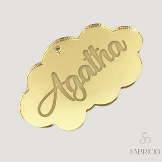 Aplique Nuvem com nome personalizado decorativo lembrancinha bebe baby acrilico espelhado dourado prata rose gold luxo