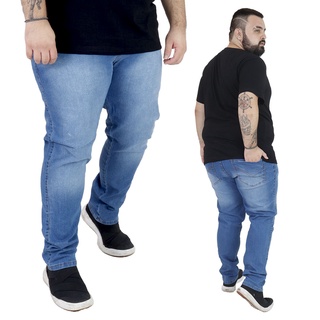 Calça Plus Size Básica Slim Masculina Jeans Com Elastano 50 ao 56