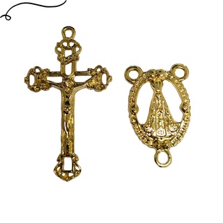 10 Crucifixos + 10 Entremeios Dourados Nossa Senhora Aparecida Para Terço
