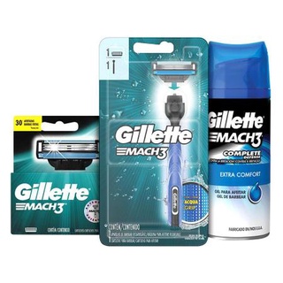 Kit Aparelho Acqua Grip Gillette Mach3 Com 3 Cartuchos + Gel (1)