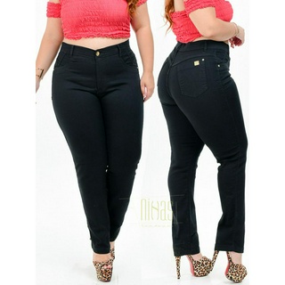 Calça Jeans plus size feminina preta cintura alta levanta bumbum do 46 ao 54