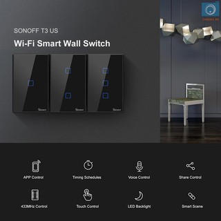 [Big Sale] SONOFF T3US3C-TX 3 Gang Smart WiFi Wall Light Switch 433Mhz RF Remote Control APP/Touch Control Timer US Stan (3)