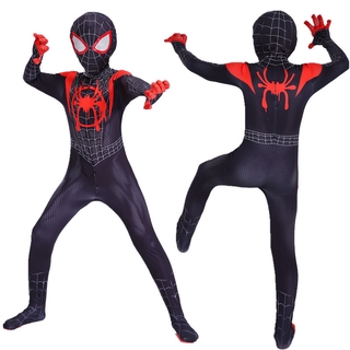 Superhero Costume Super-Verse Miles Morales Spiderman Cosplay Costume Zentai Superhero Man Bodysuit Suit Halloween Costume for Kids Adult