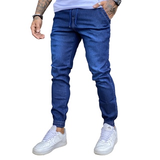 Calça Jogger Jeans sarja Masculina Com Punho Elástico