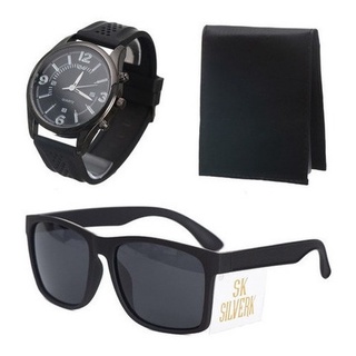 Kit Masculino Relógio Preto + Carteira Slim + Óculos Moderno (1)