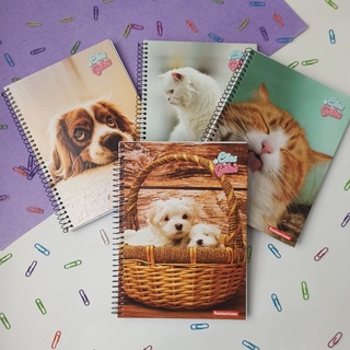 Caderno Universitário 20 Matérias Cães e Gatos - PanAmericana Caderno Colorido Grande | Papelaria | Material Escolar