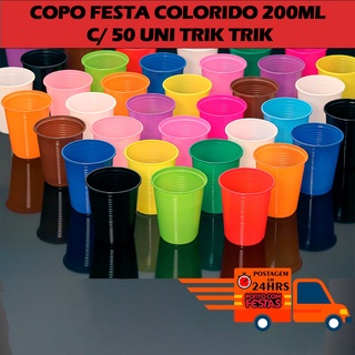 Copo Festa Descartável 200ml Colorido C/ 50 uni Trik Trik