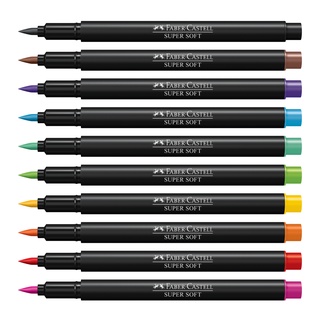 Brush Pen Faber-Castell linha SuperSoft Canetinha Hidrográfica 10 cores diferentes, ponta macia, lettering brushpen