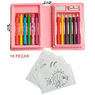 Kit Estojo Maleta De Pintura Para Colorir Desenho Infantil Material Escolar 18 Peças