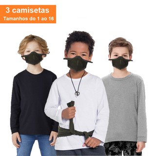 3 Camiseta Básica infantil Lisa Menino e Menina Unisex _ Preta Branca e Cinza Manga Longa 100% algodão Tamanhos: 1 ao 16 (6)