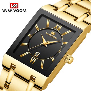 Relógio masculino quadrado, relógio de quartzo à prova d'água de aço inoxidável, relógio executivo de ouro de luxo
