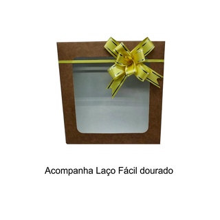 Caixa de papel presentes-visor- 20unidades - Kraft - 15x15x4 - Com Laço Fácil