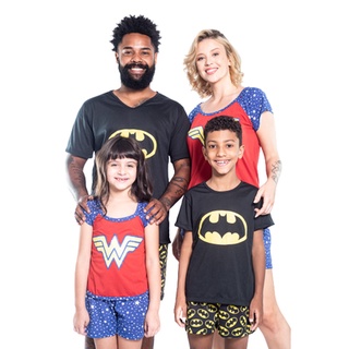 Kit 3 Pijamas Verão Super Herói Batman Família - 1 adulto 2 infantil - Pai e filho ou filha