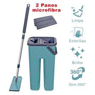 Mop Flat E Balde Para Limpeza De Piso + 1 Refil Grátis