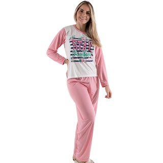 pijama adulto feminino malha quentinho de inverno modelo longo estampado preço promocional (2)