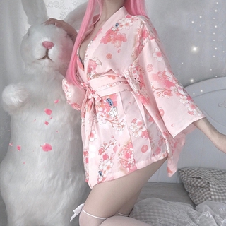 Vestido Kimono Feminino Curto Tradicional Sakura Floral / Haori / Roupão / Cosplay