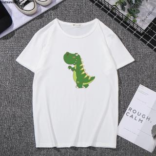 Camiseta Manga Curta/Gola Redonda/Desenho De Dinossauro/Coreano/Da Moda/2 Cores/Preto E Branco
