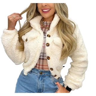 Jaqueta Feminina Teddy Pelo Casaco Pelinho Blusa Feminina de Frio Inverno Lançamento Moda Blogueira