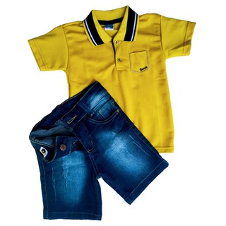 Conjunto Jeans Infantil Bermuda E Camiseta Camisa Polo (1)