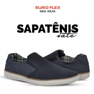 Tênis Sapatenis Slip-on Masculino Elástico Azul Leve Confortável