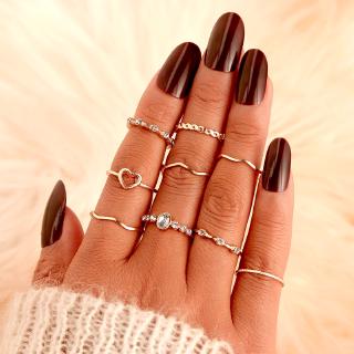 Fashion Female Rings Simple Geometric Heart Gold Ring Set Women Rhinestone Ring Wedding Party Jewelry Accessories