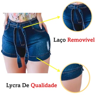 Short Jeans Feminino Com Lycra Costura Levanta Bumbum e Detalhes Destroyed - ATACAREJO (4)