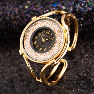 Relógio de Quartzo com Cristais / Pulseira Bracelete Vazada/Dourado / Luxo / Feminino / Relógio de Pulso Casual Feminino