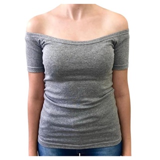 Blusa manga curta ombro a ombro MESCLA 96% algodão 4% elastano.