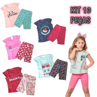 PROMOÇÃO Kit 5 conjunto menina criança infantil camisa short cotton atacado