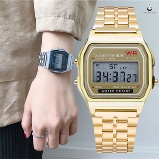 Relógio retro LED CASIO com pulseira de aço inoxidável unissex à prova d\'água relógio digital de quartzo