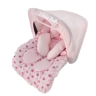 Capa para Bebê Conforto + Apoio Redutor de Corpo + Capota/ Protetor de Sol Coroas Rosa Menina (1)