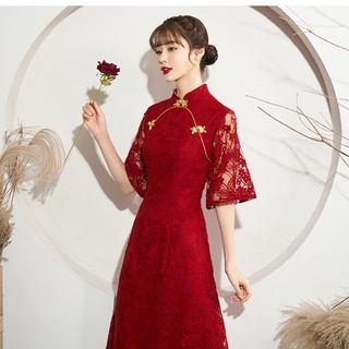Cheongsam Vestido De Noiva Estampado 2021/Novo Estilo Vinho Vermelho/Comum/Pequeno/Verão