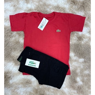 Conjunto Camiseta Básica Com Bermuda Jeans Preto Lacoste Masculino Infantil