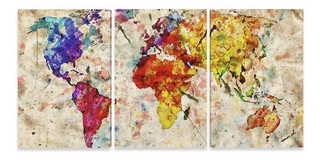 Quadros Decorativos 120x60 Sala Mapa Mundi Cores Abstrato